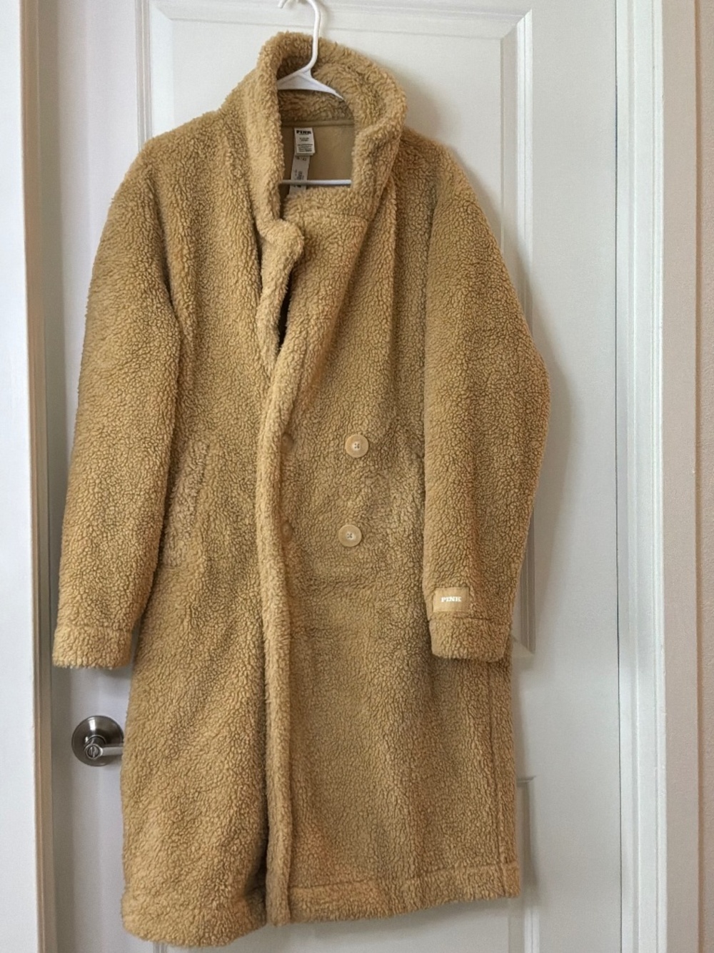 Pink Victoria Secret Cozy Sherpa teddy Long Coat in tan